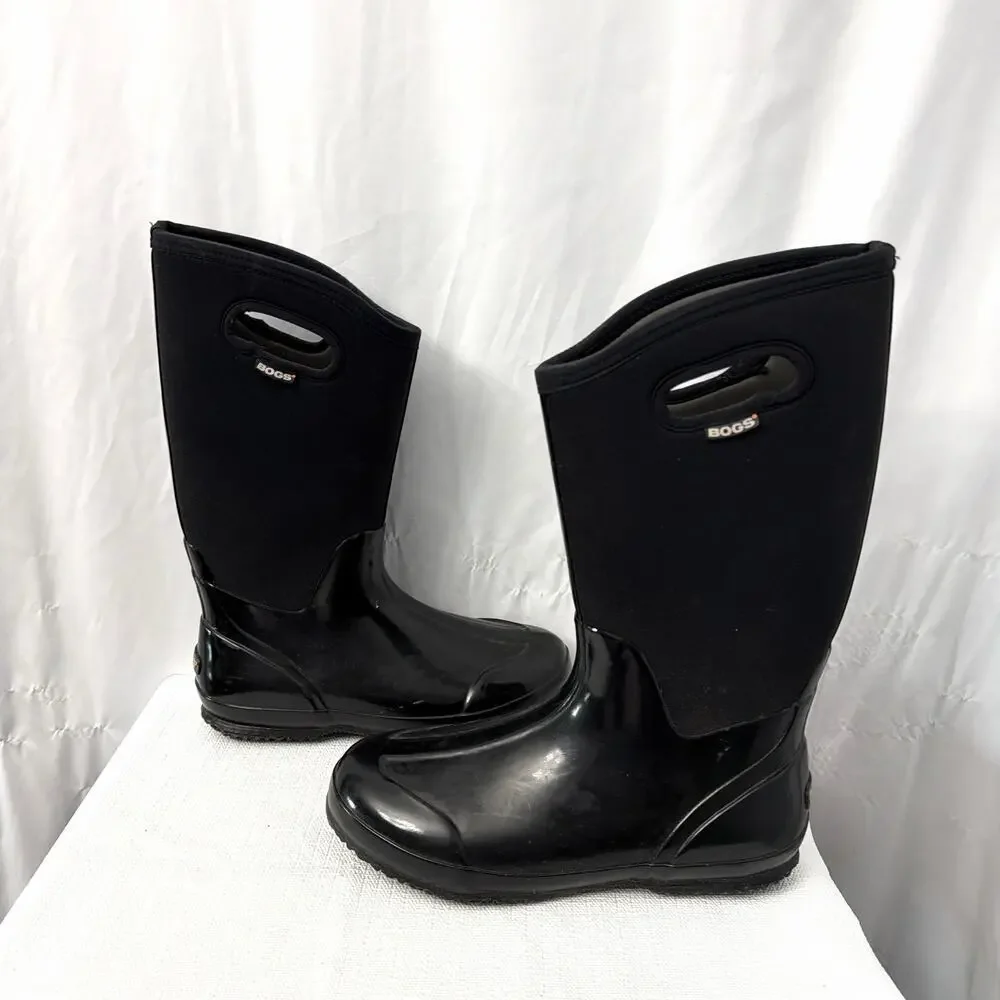 Bogs Boots Women's 12 Classic High Handle Rain Black Rubber Neoprene Waterproof